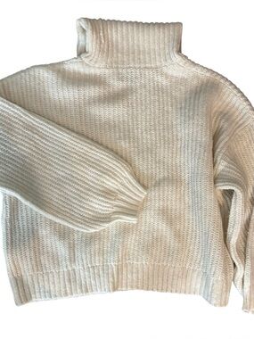 Chunky Turtleneck Ribbed Sweater Cream W/ Huge Turtleneck Detail/Cuffs Ribbed